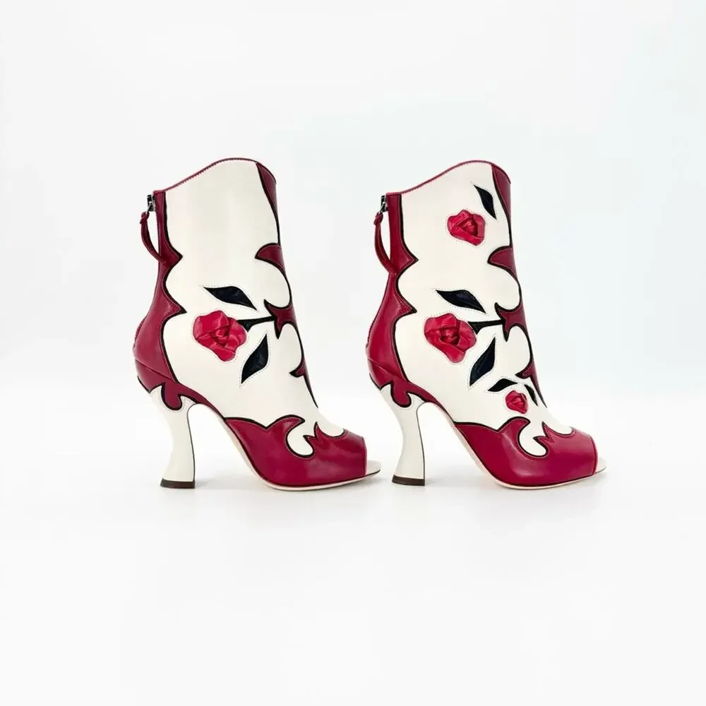 NIB Miu Miu SS2012 Runway Rose Peep Toe Western Booties 35